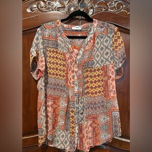 Westport Women's Boho Patchwork Blouse - Red, Blue, Yellow